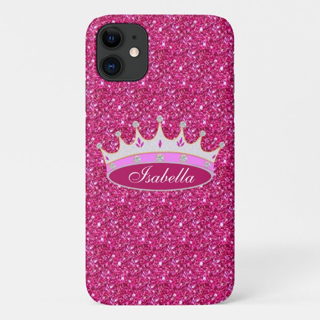 Prinzesskronen und Edelsteine auf rosa Glitzer Case-Mate iPhone Hülle (Rückseite)