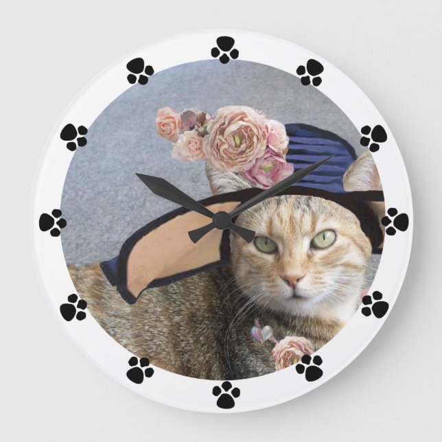 PRINZESTATUS, ELEGANTE KATZE, GROSSER DIVA HAT, RO GROßE WANDUHR (Vorderseite)
