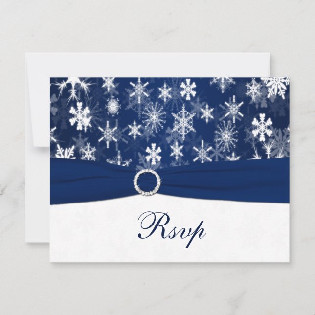 PRINZIERTES RIBBON Navy Blue, White Snowfloakes UA Einladung (Vorderseite)