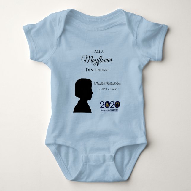 Priscilla Alden Mayflower Nachkomme-Baby-Bodysuit Baby Strampler (Vorderseite)