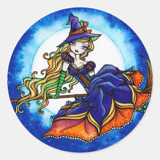 Priscilla Hexe Halloween Fantasy Fairy Runder Aufkleber (Vorderseite)