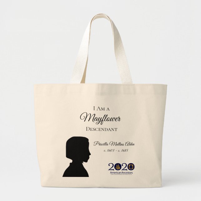 Priscilla Mullins Alden Mayflower Nachkomme-Tasche Jumbo Stoffbeutel (Vorne)