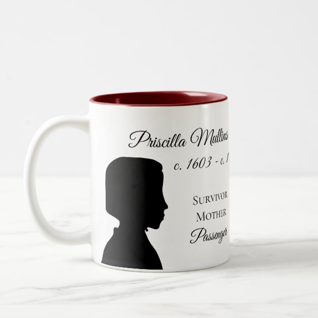 Priscilla Mullins Alden Mayflower Nachkomme-Tasse Zweifarbige Tasse (Links)