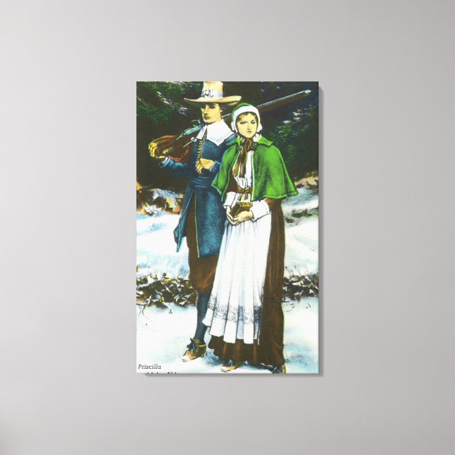 Priscilla und John Alden Scene Leinwanddruck (Vorderseite)
