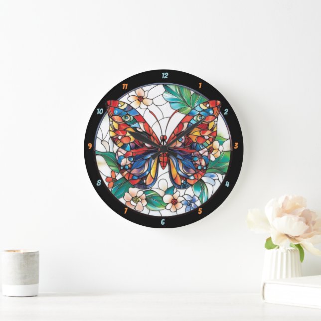 Prism der Natur" - Glass Butterfly Große Wanduhr (Zuhause)