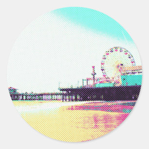 Prismatic Dots Santa Monica Pier Los Angeles Runder Aufkleber