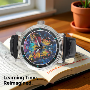 Prismatischer Flug" - Buntglas Schmetterling Armbanduhr