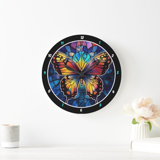 Prismatischer Flug" - festgehaltener Glasschmetter Große Wanduhr (Zuhause)