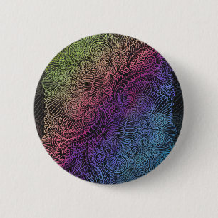 Prismatischer Swirl   Rainbow Fraktal Feather Art Button