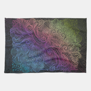 Prismatischer Swirl   Rainbow Fraktal Feather Art Geschirrtuch
