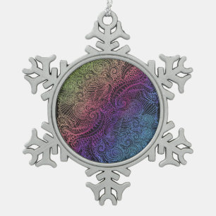 Prismatischer Swirl   Rainbow Fraktal Feather Art Schneeflocken Zinn-Ornament