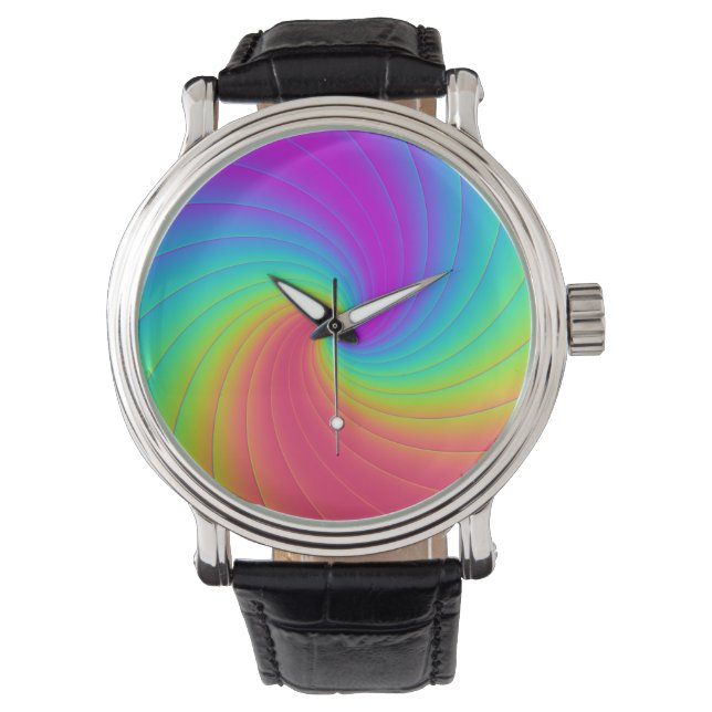 Prismatischer Trippy Rainbow Spiral Whirl Swirl Ar Armbanduhr (Vorderseite)