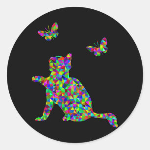 Prismatisches Kitten mit Schmetterlingen Runder Aufkleber