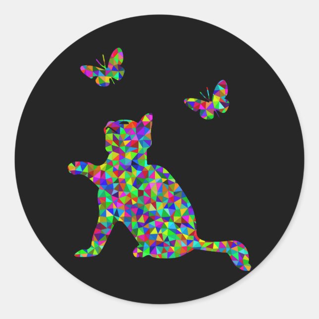 Prismatisches Kitten mit Schmetterlingen Runder Aufkleber (Vorderseite)