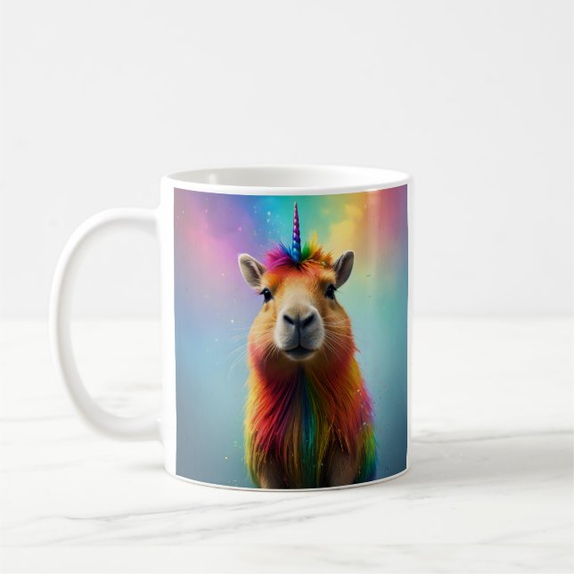 Prismhorn: Das Regenbogen-Capybaraicorn Kaffeetasse (Links)