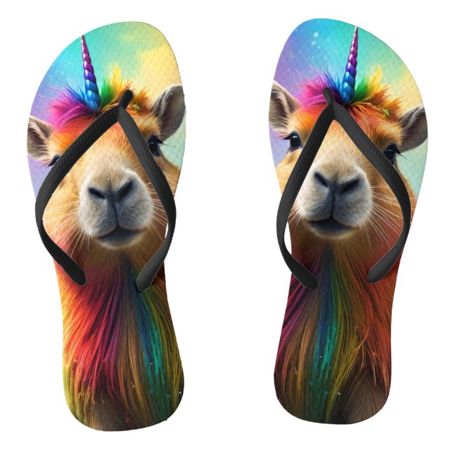 Prismhorn: Der Regenbogen Capybaraicorn Flip Flops (Fußbett)