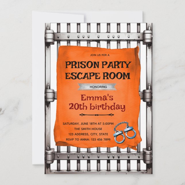 Prison escape room party Invitation Einladung (Vorderseite)