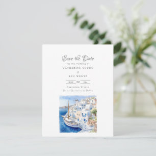 Pristine Blau und Weiß Santorini Save The Date