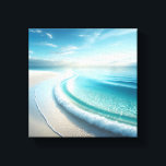 Pristine Turquoise Ocean Wave on White Sand Beach  Leinwanddruck<br><div class="desc">A stunningly bright and airy digital masterpiece featuring a crystal-clear turquoise wave gently washing over a pure white sand beach. The composition radiates peace and cleanliness with its soft lighting and expansive blue horizon. Perfect for modern bathrooms,  bright coastal living rooms,  or professional wellness spaces.</div>