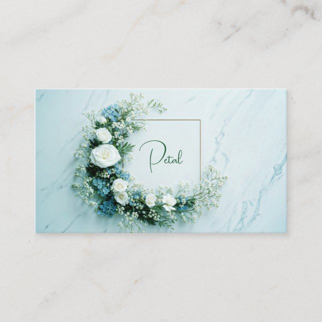 Pristine White Rose and Blue Floral Marble Visitenkarte (Vorderseite)