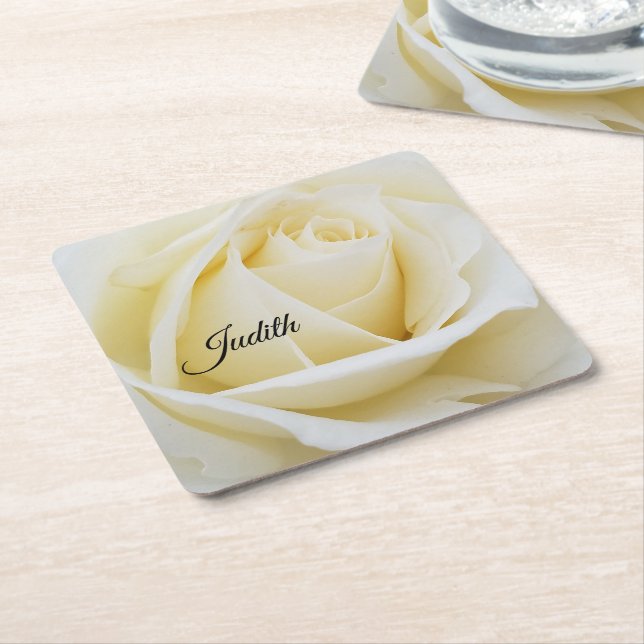 Pristine White Rose Nah-Up Foto Rechteckiger Pappuntersetzer (angewinkelt)