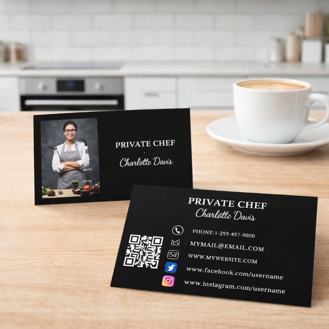 Private chef black white photo catering QR code Visitenkarte (Von Creator hochgeladen)