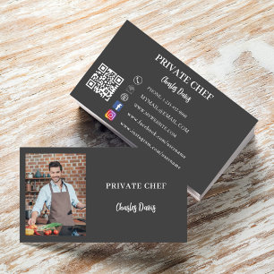 Private Koch Holzkohle Graue Foto Catering QR-Code Visitenkarte