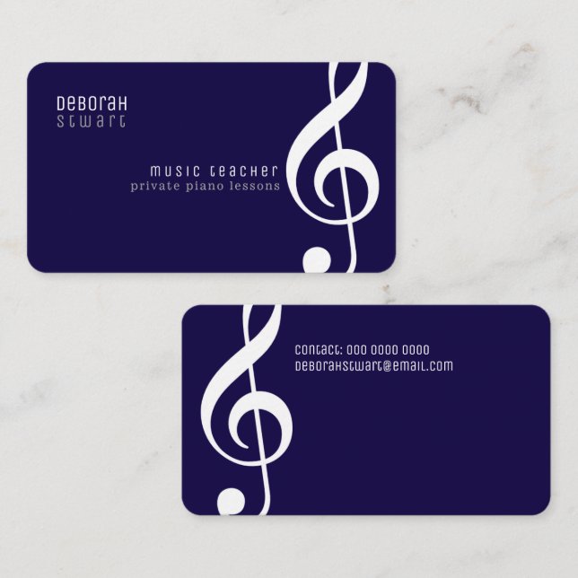 Private lessons music teacher dark-blue visitenkarte (Vorne/Hinten)