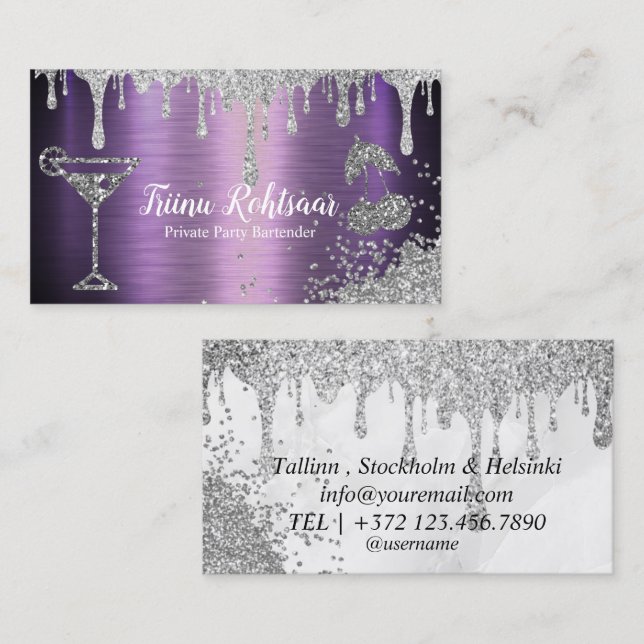Private Party Barkeeper Business Card Visitenkarte (Vorne/Hinten)