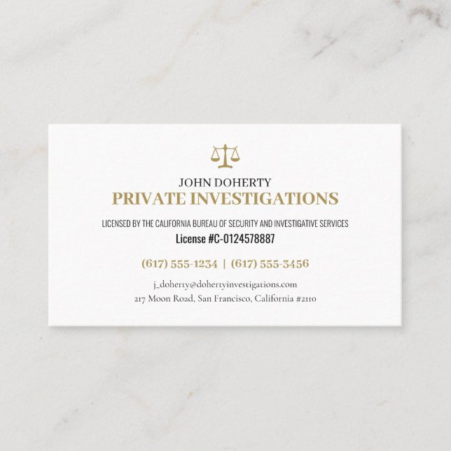 Private Untersuchungen | Detective Beruflich Bu Visitenkarte (Vorderseite)