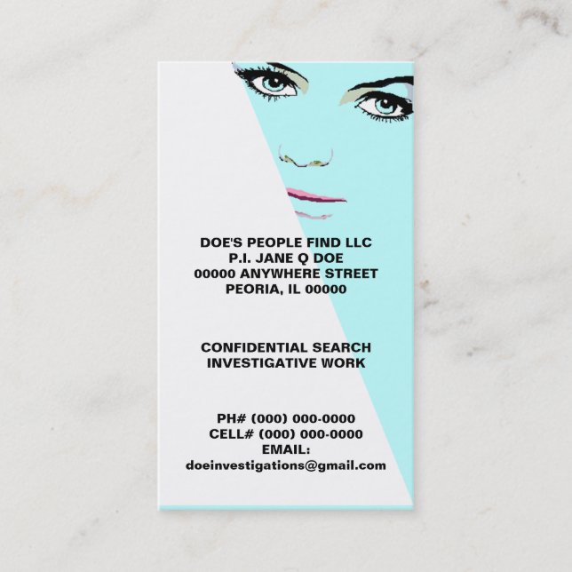 PRIVATE UNTERSUCHUNGS-UNTERSUCHUNGSVISITENKARTEN VISITENKARTE (Vorderseite)