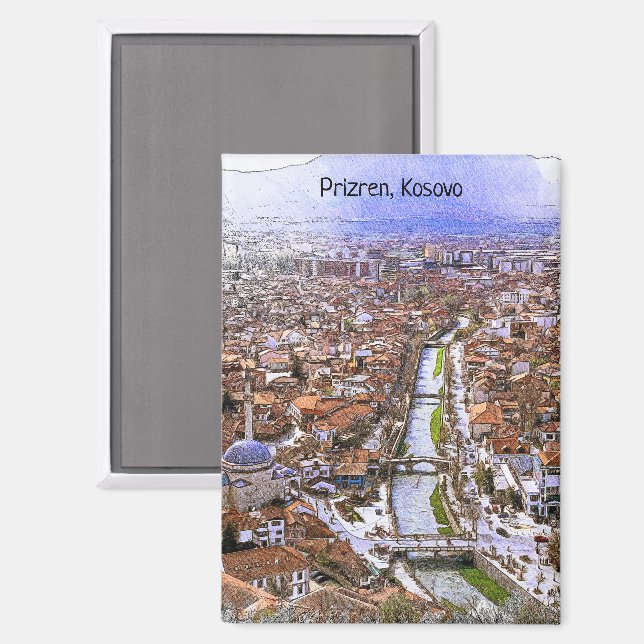 Prizren Kosovo City View Magnet (Vorderseite/Rückseite)
