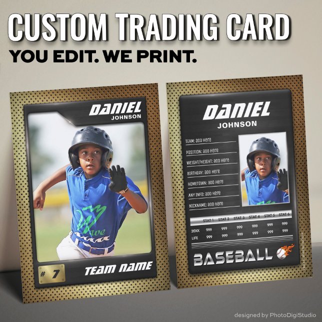 PRO Baseball-Karte mit der Trading Card des Stats  Telefonnummerkarte (Custom Baseball Trading Card, Gold Black PRO Stats Player Card)