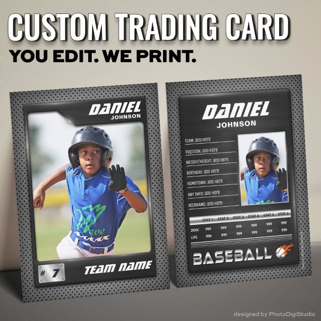 PRO Baseball-Karte mit der Trading Card des Stats  Telefonnummerkarte (Custom Baseball Trading Card, Graphite PRO Stats Player Card)