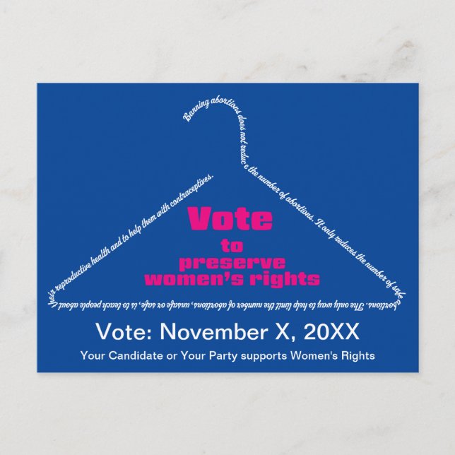 Pro Choice Holen Sie sich den Vote-Koathanger hera Postkarte (Vorderseite)