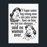 Pro Choice Retro Feminist Politischer Cartoon Spaß Postkarte<br><div class="desc">Funny Pro Wahl Retro Feminist Politischer Cartoon Postcard. Ein cooles provozierendes politisches Humor-Geschenk mit zwei Vintagen Frauen, die der Regierung sagen: bleibe aus meinem Gebärmutterhals. Gegen Trump, gegen die Regierung unglaublich witzig Befürwortung von Wahlentscheidungen über Frauenrechte im Gesundheitswesen und zu wählen, die lautet: "Ich hoffe, dass wir einige große, starke...</div>