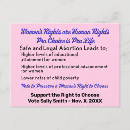 Pro Choice Roe / Wade Get out the Vote Safe Legal Postkarte