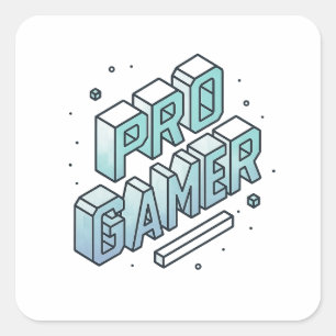 PRO GAMER - Isometrisches 3D-Blockbrieflogo Quadratischer Aufkleber