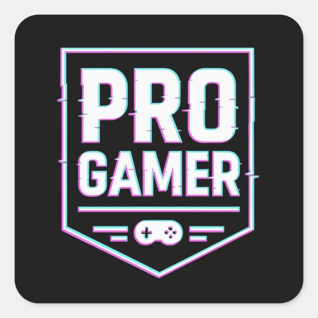 PRO GAMER — Neon Glitch Shield Quadratischer Aufkleber (Vorderseite)