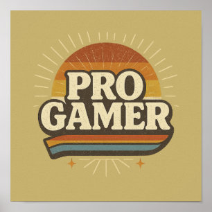 PRO GAMER — Vintages Sunset-Abzeichen Poster