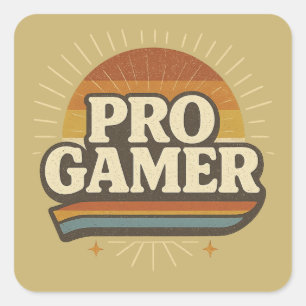PRO GAMER — Vintages Sunset-Abzeichen Quadratischer Aufkleber