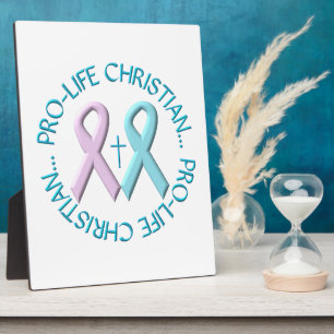 Pro-Life-Christlich mit/Cross & Pink/Blue Ribbons Fotoplatte