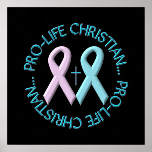 Pro-Life-Christlich mit/Kreuz & Rosa/Blauer Ribbbo Poster