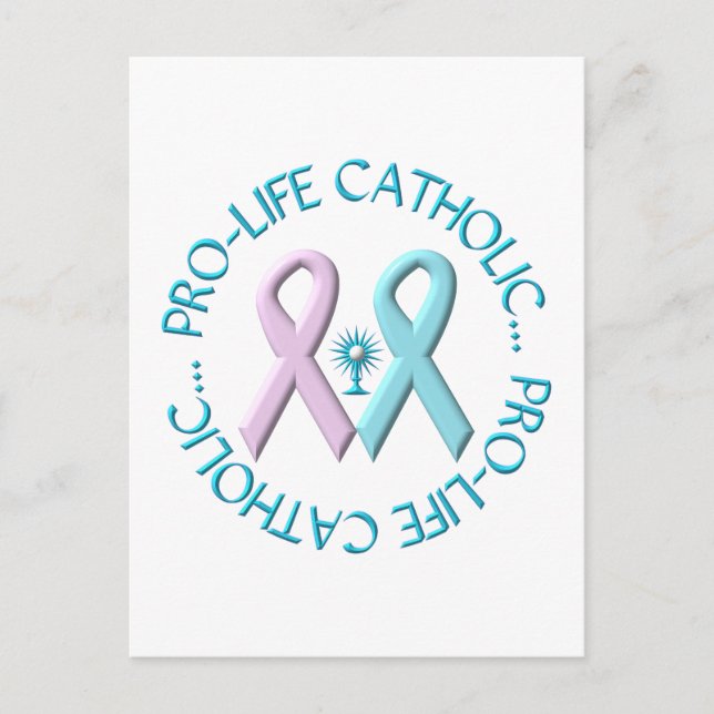 Pro-Life Katholik w/Monstrance & Pink/Blue Ribbons Postkarte (Vorderseite)