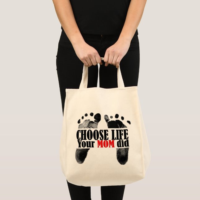 Pro-Life-Zitat mit Baby-Footprints Tragetasche (Vorderseite (Produkt))