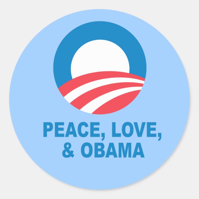 Pro-Obama - FRIEDEN, LIEBE UND OBAMA Runder Aufkleber (Vorderseite)