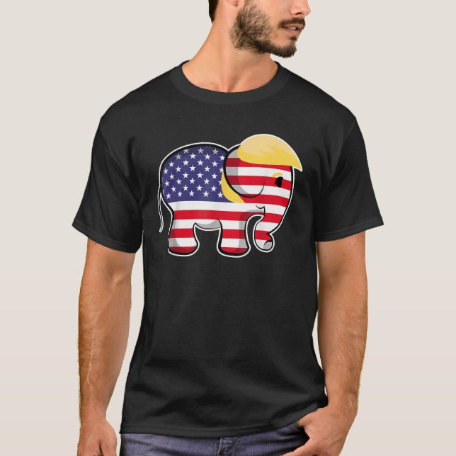 Pro Trump Hair Elephant Red White Flag Republik T-Shirt (Vorderseite)