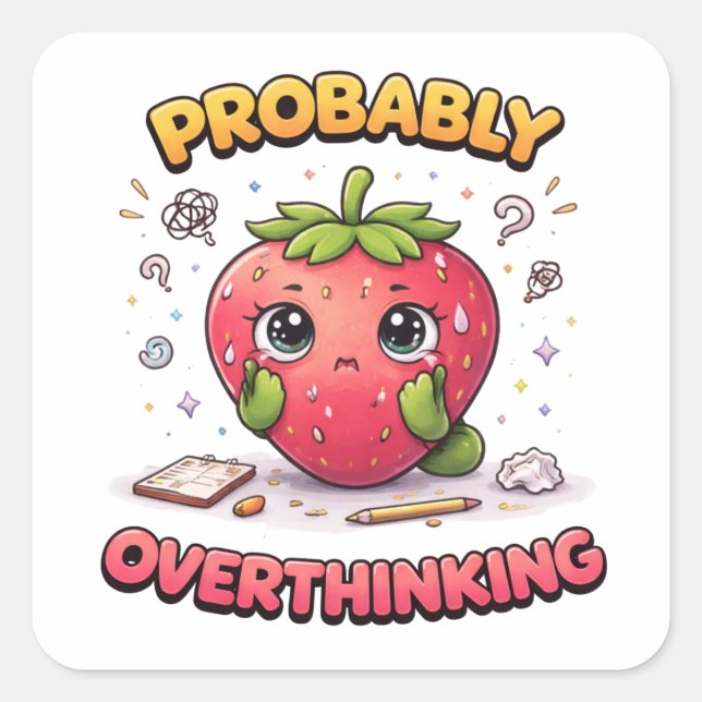 Probably Overthinking Strawberry Sticker (Vorderseite)