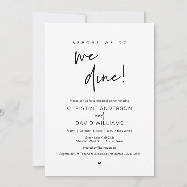 Probe Abendessen, bevor wir essen Einladung (Vorderseite)