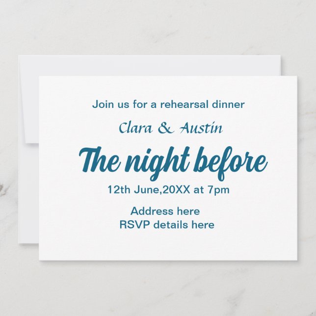 Probe Abendessen in der Nacht vor der einfachen mi Einladung (Vorderseite)